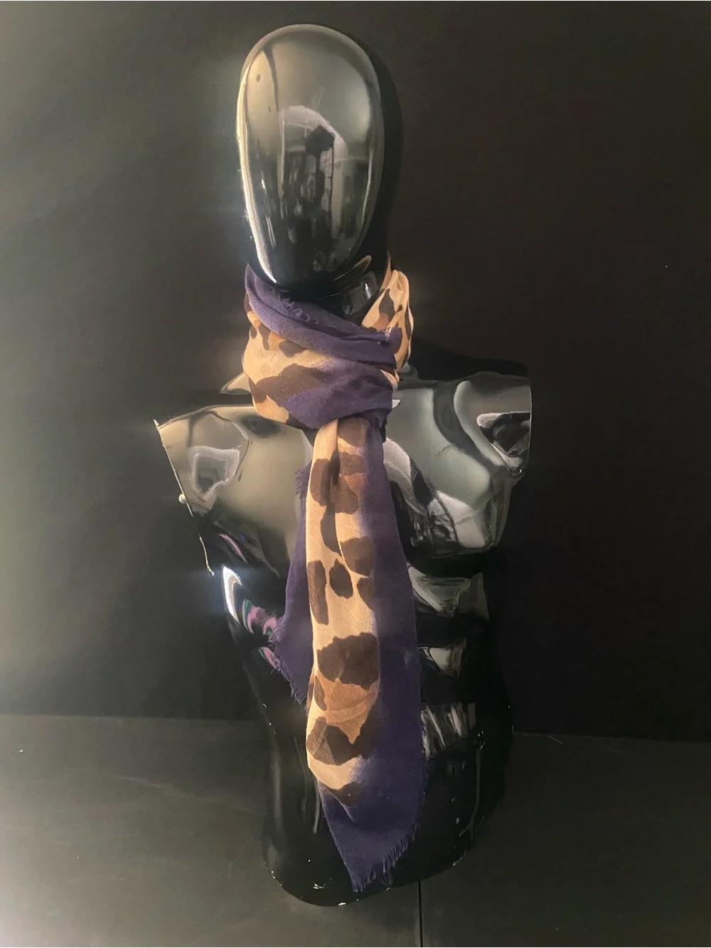 Leopard Print Scarf with Purple Border
